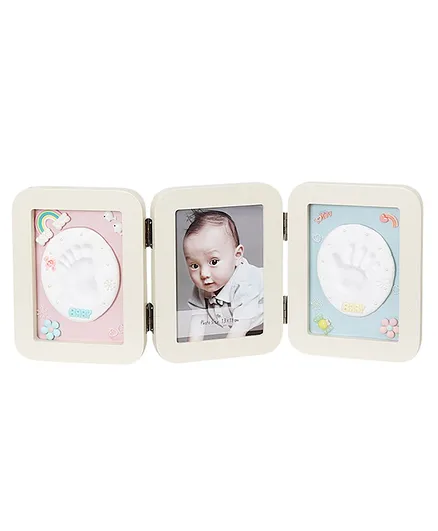 VISMIINTREND Foldable Baby Picture Frame with Clay Handprint and Footprint Impressions - White