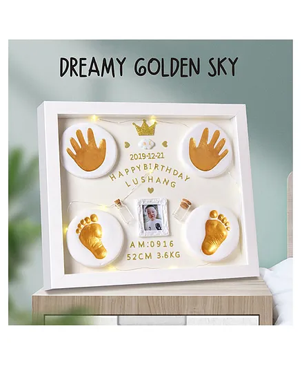 Vismiintrend Baby Handprint Footprint Memories Picture Frame Kit with Decorative Lights - White