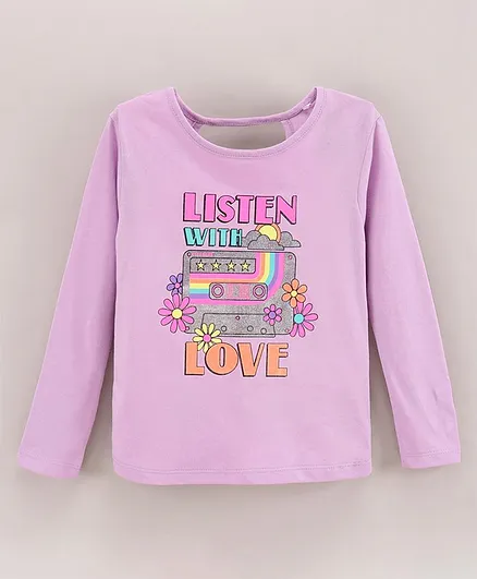 Vitamins Full Sleeves Cotton Top Glitter Text Print - Pink