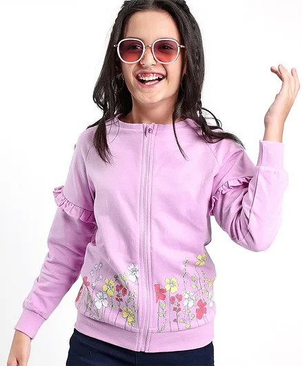 Pine Kids Full Sleeves Biowashed Sweatshirt Floral Print- Pink