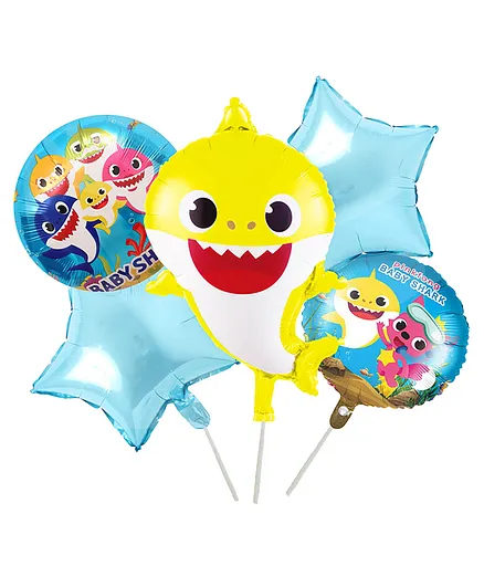 Funcart Baby Shark Theme Foil Balloons Multicolor  Pack Of 5