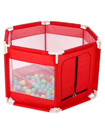 Krocie Toys Jumbo Hexagon Ball Pool Tent With 100 Colourful Soft Balls - Red