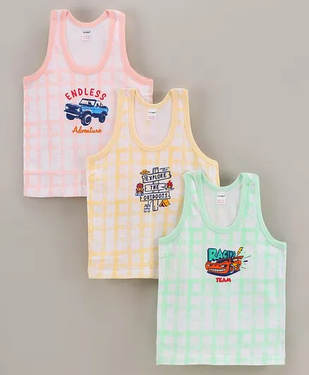 Cucumber Sleeveless Text Printed Vest Pack Of 3 (Colour & Print May Vary)