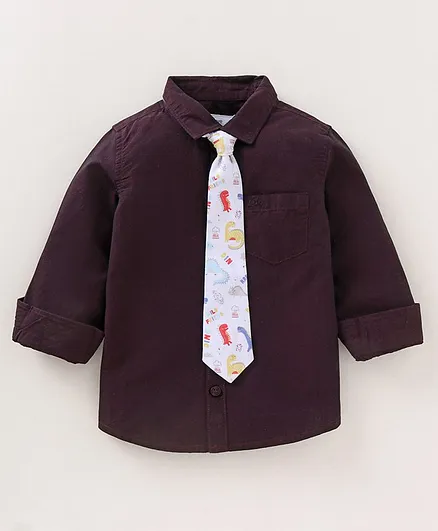Babyoye Full Sleeves Party Shirt With Tie - Purple