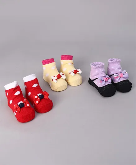 Cute Walk by Babyhug Socks Shoes Pack of 3 - Red Black Yellow