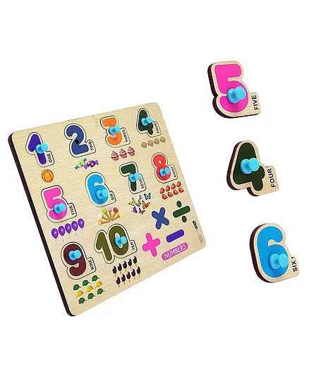 Enorme Mini Wooden Numbers Puzzle with Knobs Multicolour - 10 Pieces