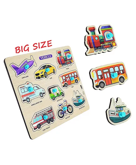 Enorme Big Wooden Vehicles Puzzle with Knobs Multicolour - 9 Pieces