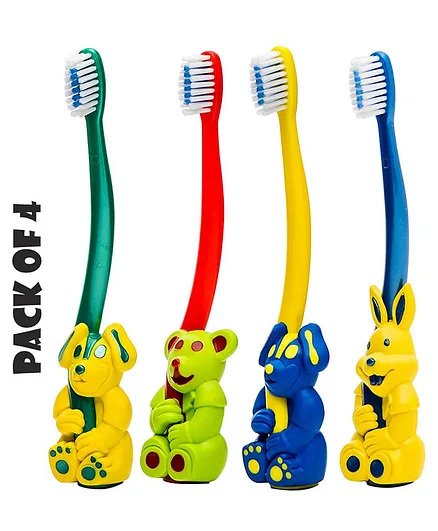 Enorme Kids BPA Free Soft Bristles Animal Shaped Tooth Brush Pack of 4 - Multicolor