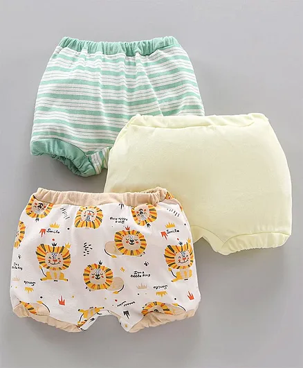 OHMS Cotton Knit Printed Bloomers Pack Of 3 - Green Cream Yellow