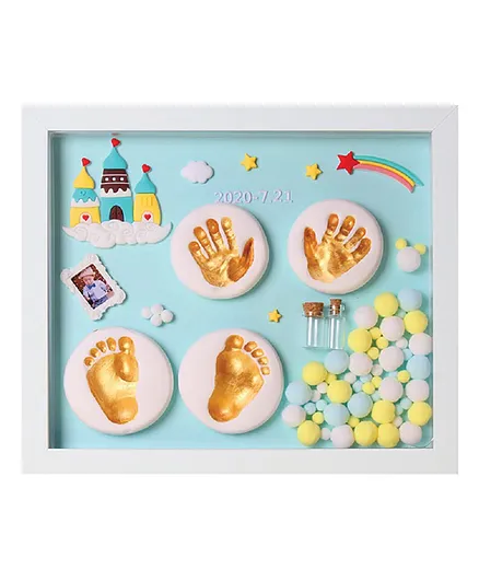 CHARISMOMIC Baby Clay Handprint & Footprint Wooden Frame With LED Light - Blue