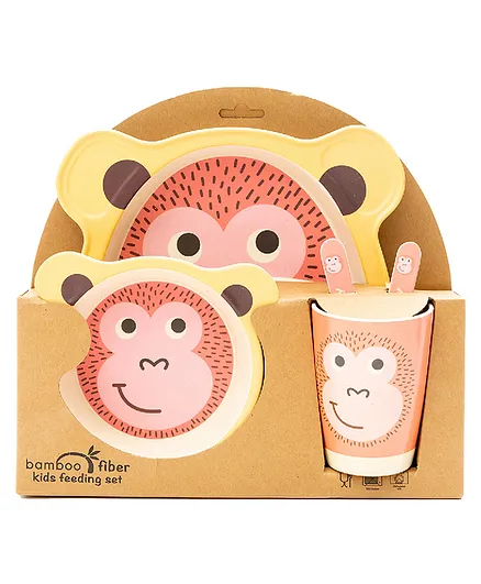 Ez Life Kids Meal Set Nosey Monkey Set Of 5  - Yellow & Pink