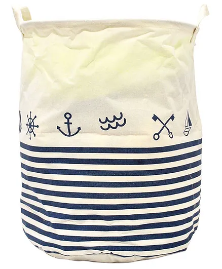 Ez Life Sailor Anchor & Stripes Laundry Basket -   White