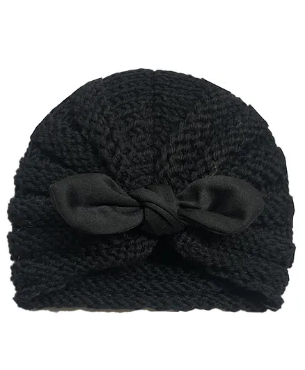 SYGA Warm Wool Bow Knot Turban Hat - Black