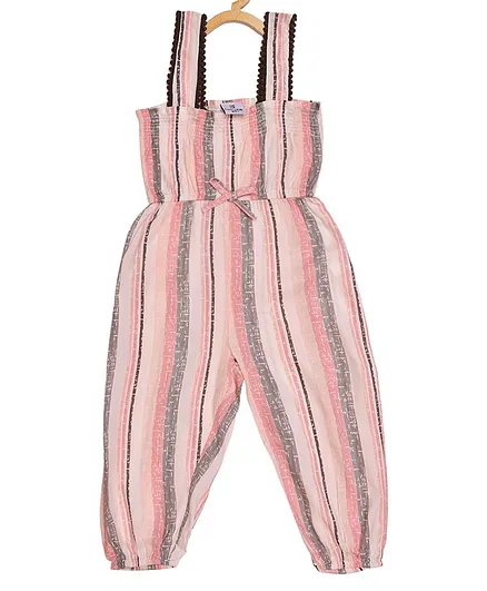 Creative Kids Sleeveless Striped Smocked Jumpsuit - Pink