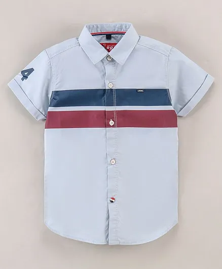 Ruff Half Sleeves Solid Shirt Number Print - Blue