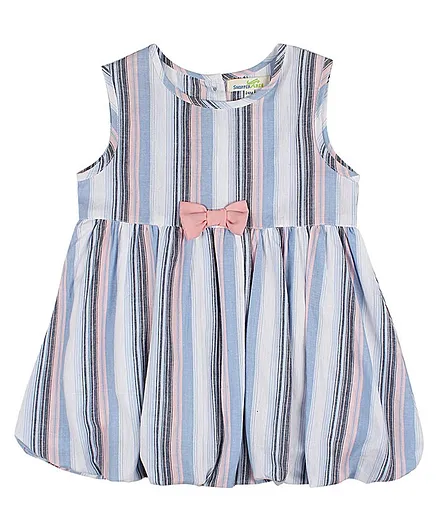 ShopperTree Sleeveless Striped Bow Embellished Dress - Sky Blue