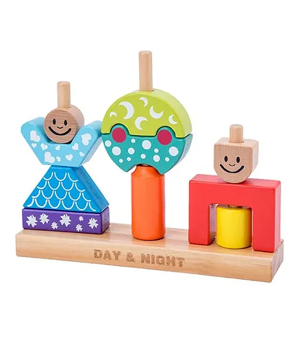Toyshine Wooden Day and Night Block Set 10 Pieces - Multicolour