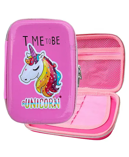 Toyshine Pink Unicorn Hardtop Pencil Case with Compartments - Light Pink