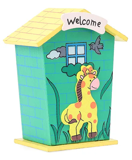 House Shaped Piggy Bank Giraffe Design - Green Yellow