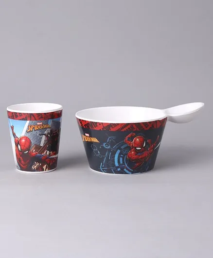 Marvel Spider Man Fries Dip Bowl and Glass Red Black - 550 & 250 ml