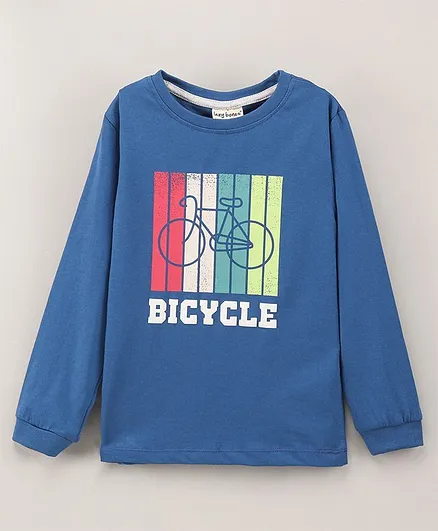 Lazy Bones Cotton Knit Full Sleeves T-Shirt Bicycle Printed - Indigo Blue