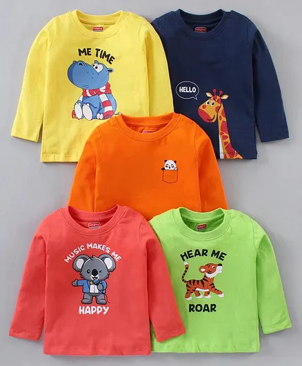 Babyhug Cotton Full Sleeves T-Shirts Multiprint Pack of 5 - Multicolor