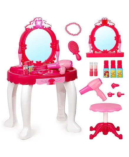 Fiddlerz Pretend Play Cosmetic Makeup Toy Set Kit with Accessories Light & Music Pink - 21 Pieces