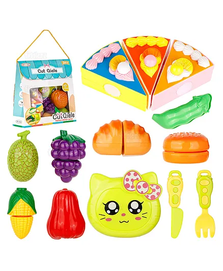 Fiddlerz Toys Kitchen Set Pretend Play Fruits and Cake Set Sliced Play Food Toys Multicolor - 13 Pieces
