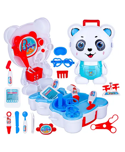 Fiddlerz Toys Doctor Set Panda Medical Tool Pretend Playset for Role Play Portable Accessories Set and Backpack White - 21 Pieces 