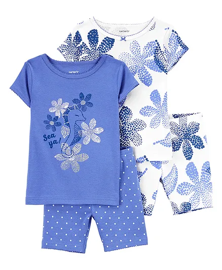 Carter's Baby 4 Piece Floral 100% Snug Fit Cotton PJs - Blue & White