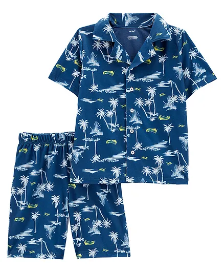 Carter's Kid 2 Piece Palm Tree Coat-Style Loose Fit PJs - Blue