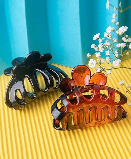 Jewelz Set Of 2 Transparent Finish Acrylic Butterfly Claw Hair Clutchers - Black & Brown