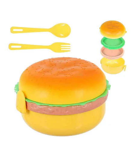 Elecart 2 layer Burger Shape Lunch Box With Spoon and Fork   Multicolor