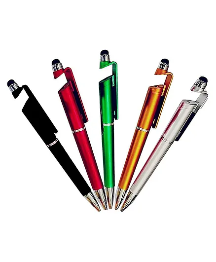 Muren Smartphone Stand Holder Screen Wipe & Multi Function Ball Pens Pack of 5- Multicolor