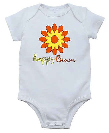 Kadam Baby Short Sleeves Happy Onam Printed Onesie - White