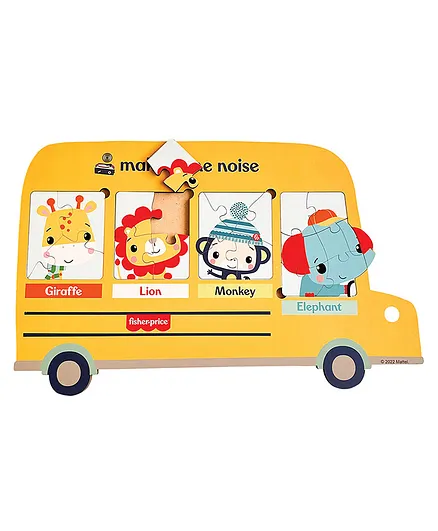 Webby Fisher Price Animals In Bus Wooden Jigsaw Puzzle - Yellow