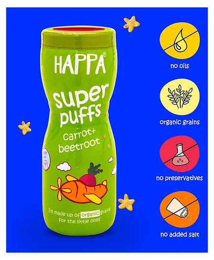 Happa Organic Multigrain Carrot Beetroot Melts Super Puffs