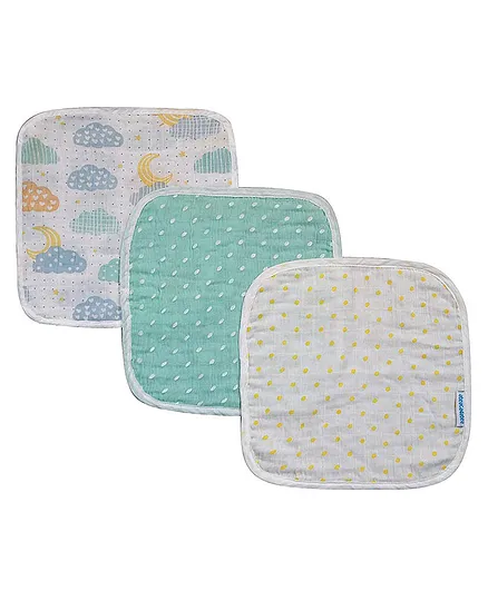 Abracadabra 100% Cotton Muslin Wash Cloths Pack Of 3 Lost in Clouds Print - Multicolour