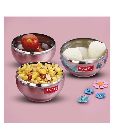 HAZEL Stainless Steel Serving Bowl for Dessert Cereal Smoothie Steel Katori Silver Pack of 3 - 200 ml each