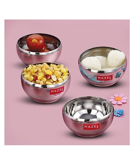 HAZEL Stainless Steel Serving Bowl for Dessert Cereal Smoothie Steel Katori Silver Pack of 4 - 200 ml each