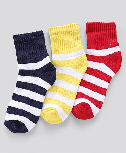 Pine Kids Anti Microbial Striped Ankle Length Terry Socks Set of 3 Pairs (Color May Vary)