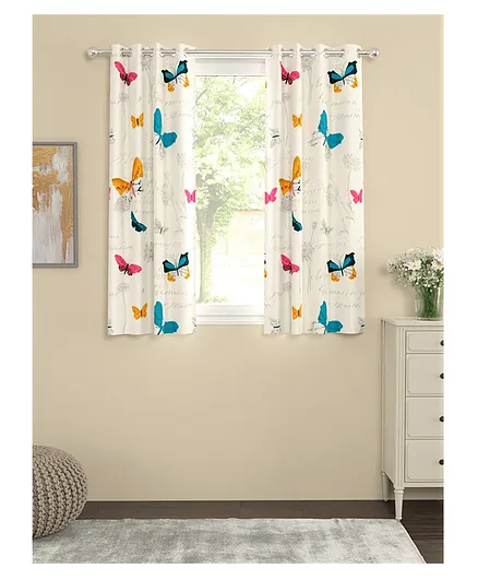 Soul Fiber 100% Cotton Windows Curtains With Rings Butterfly Print Pack Of 2 - Multicolor