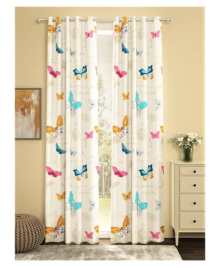 Soul Fiber 100% Cotton Long Door Curtains With Rings Butterfly Print Pack Of 2 - Multicolor