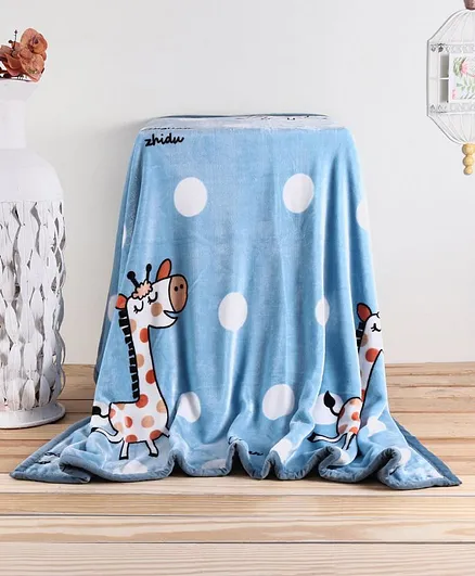 Babyhug Premium Reversible Plush Soft & Warm Double Layer Blanket Giraffe Print - Blue