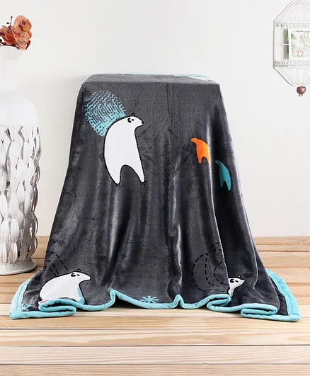 Babyhug Premium Reversible Plush Soft & Warm Double Layer Blanket Snow Bear Print - Grey