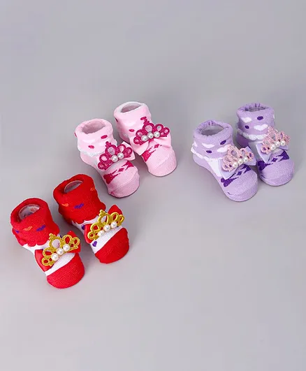 Cute Walk by Babyhug Cotton Sock Shoes Bow Applique - Multicolor