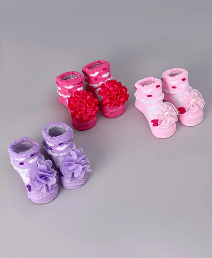 Cute Walk by Babyhug Cotton Sock Shoes Floral Applique - Multicolor