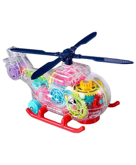 NEGOCIO Transparent Bump & Go Toys With 3D Lightning Degree Rotation Concept Gear Light Helicopter Moving Gears & Music Birthday Toy Gift- ( Colour May Vary)