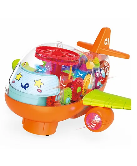 NEGOCIO Transparent Mechanical Helicopter Airplane Car Toy For Kids With Gear Technology 3D Light Musical Sound & 360 Degree Rotation- ( Color May Vary)