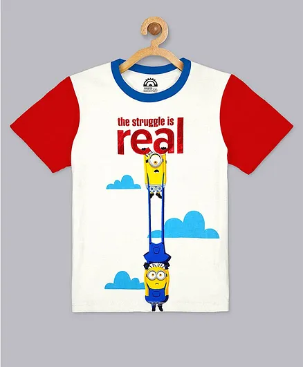 Kidsville Half Sleeves The Struggle Is Real With Minion & Cloud Printed Tee - White